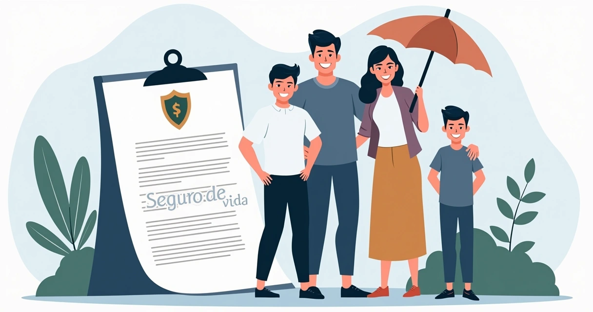 Família segura ao lado de apólice de seguro de vida 