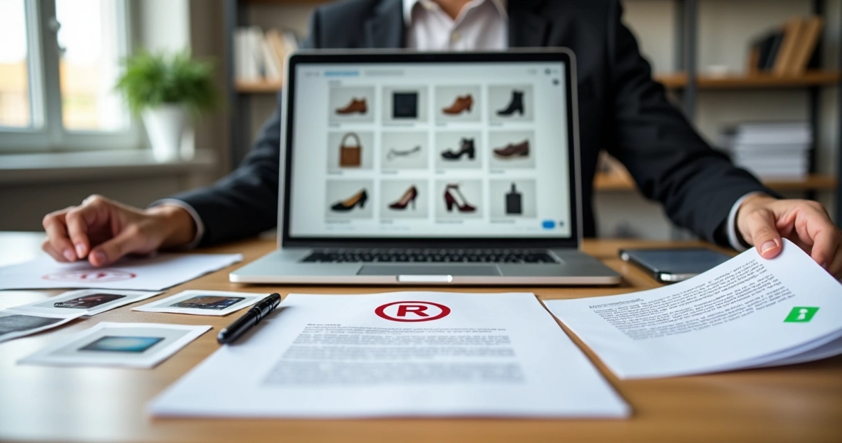 Advogado analisando imagens de produtos em loja virtual em um notebook 