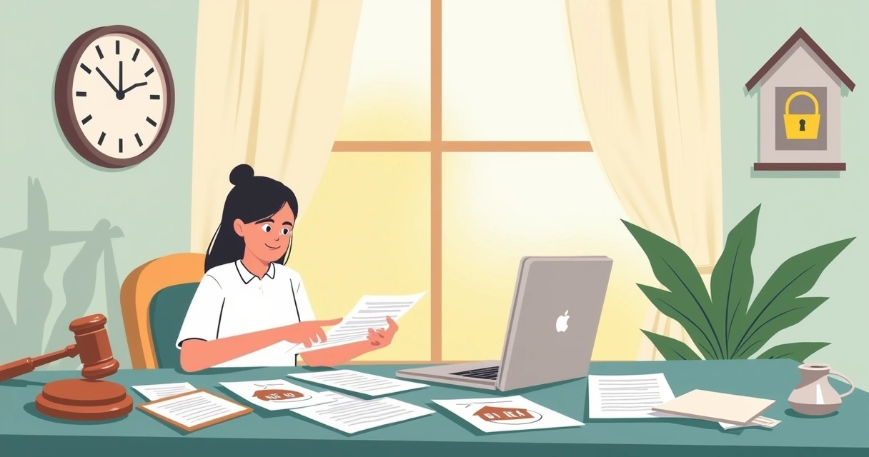 Pessoa em uma mesa com documentos sobre direitos de compra e distrato, simbolizando segurança e clareza.