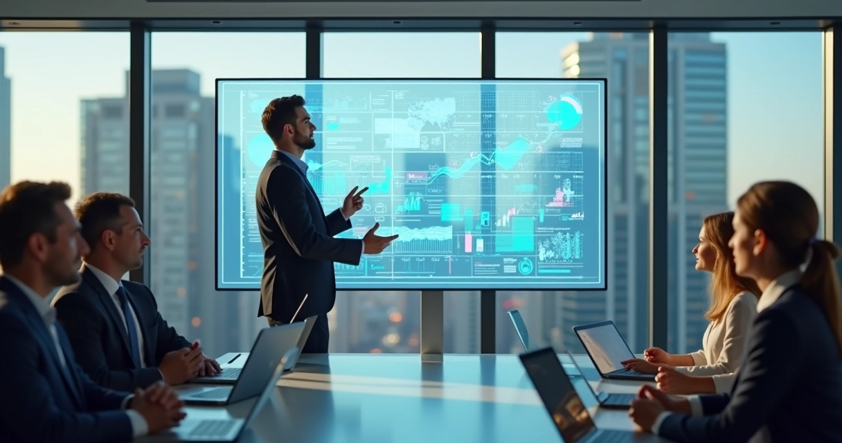 Diretor de tecnologia apresentando estratégia digital para a diretoria 