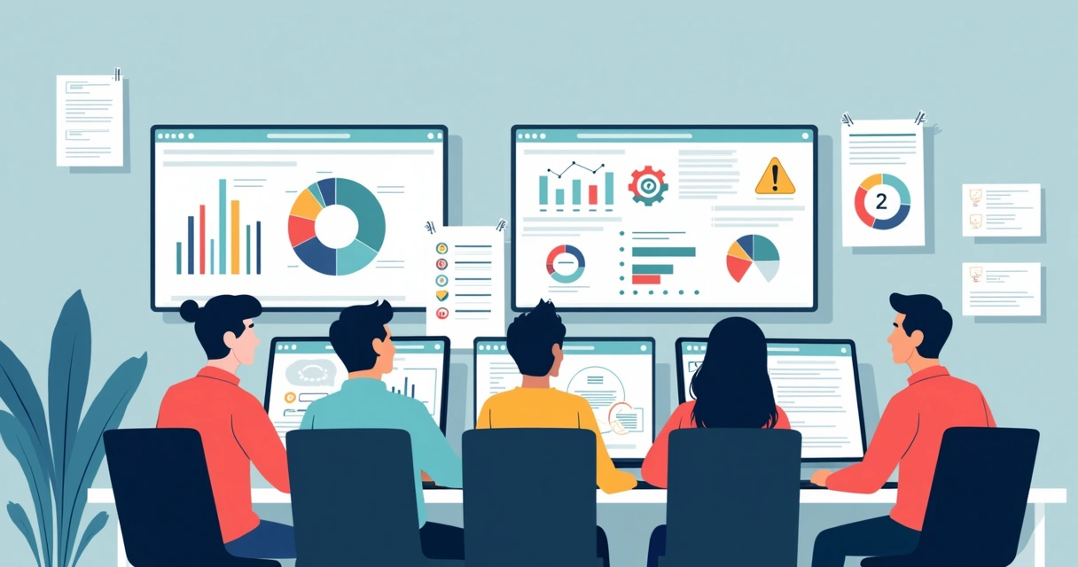 Team testing disaster recovery plan on computers 