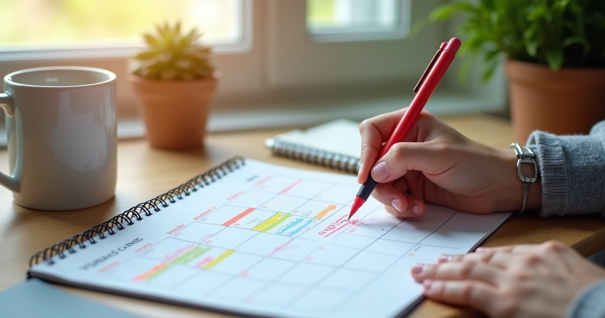 Pessoa marcando dia de progresso em um calendário 