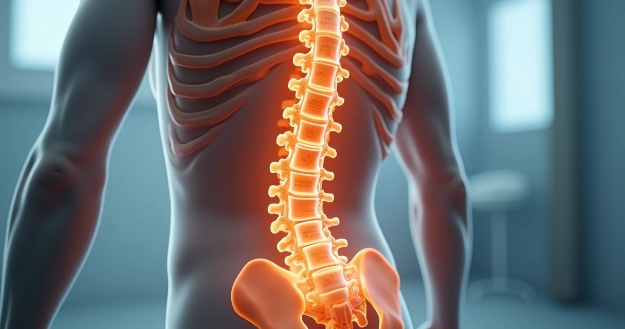 Ilustração de coluna vertebral destacando discos intervertebrais 