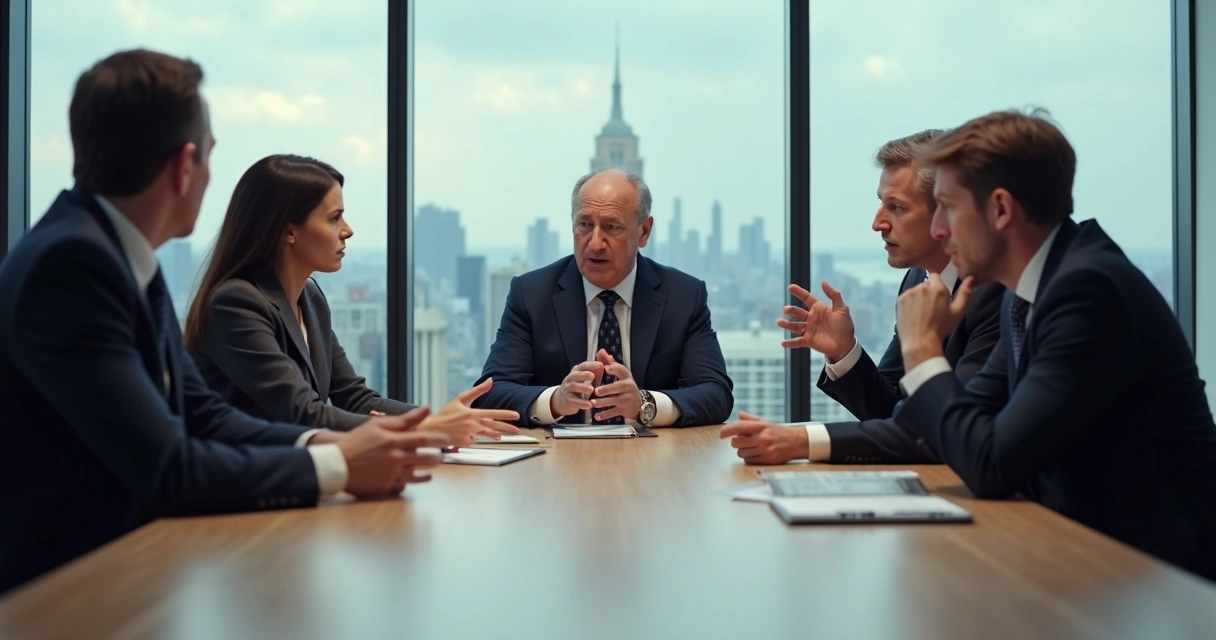 Colaboradores em uma reunião, alguns expressando discordância e outros em silêncio 