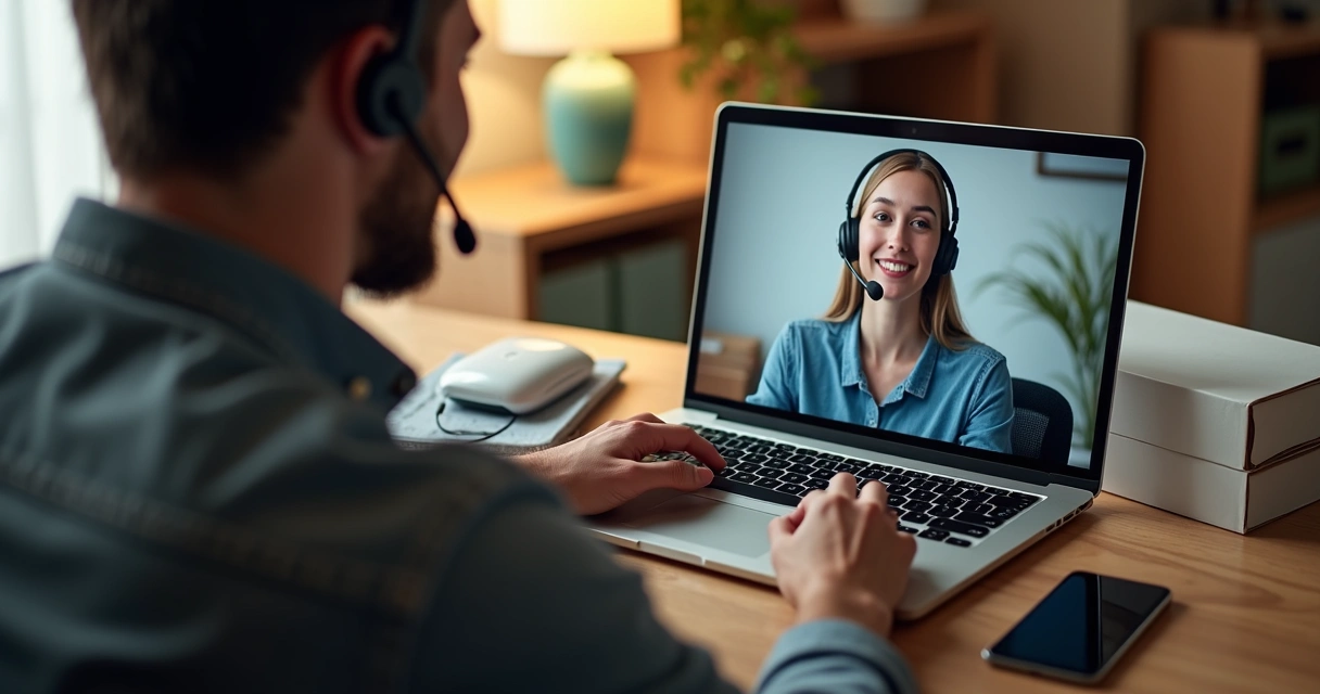 Pessoa conversando sobre assistência técnica de eletrônicos