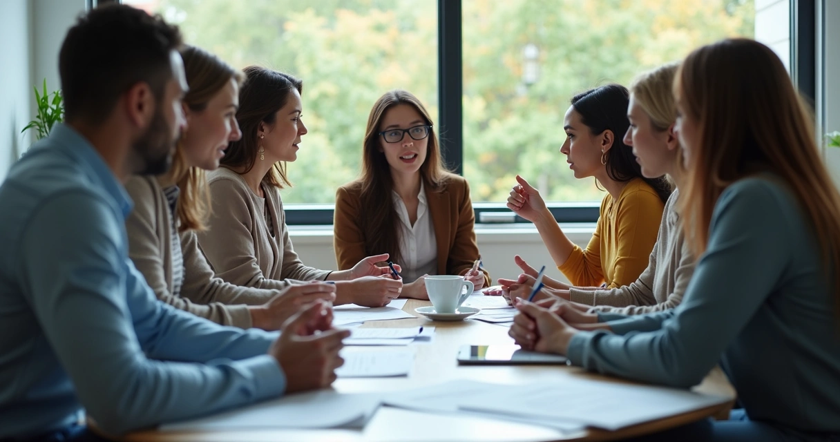Time reunido discutindo decisão importante 