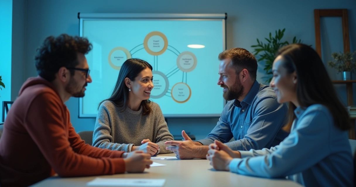 Equipe corporativa discutindo problema com conexão emocional 