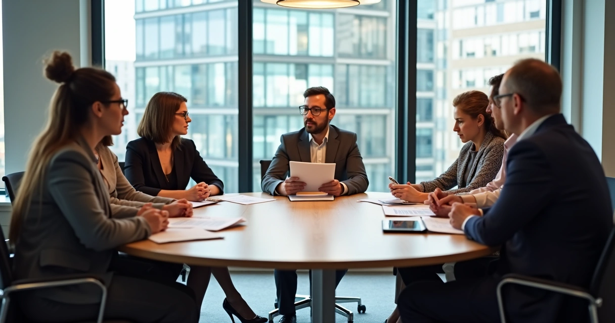 Equipe de negócios discutindo em uma mesa redonda. 