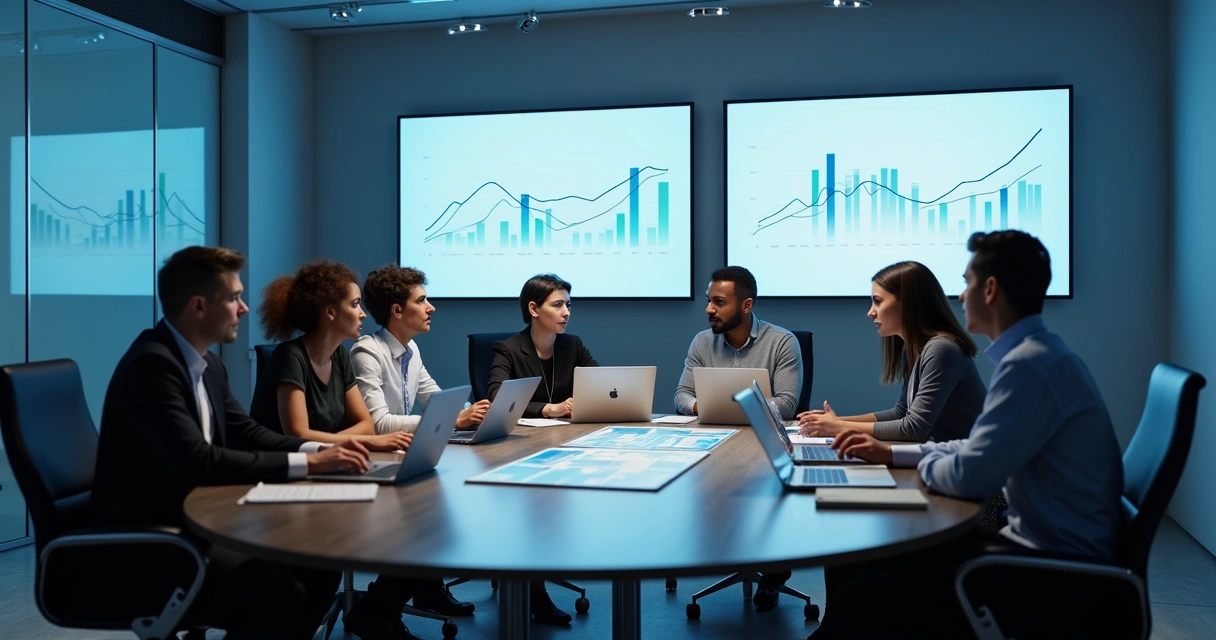 O que os números dizem sobre o futuro do LDR em 2026 2 Equipe discute números e projeções em sala de reunião moderna