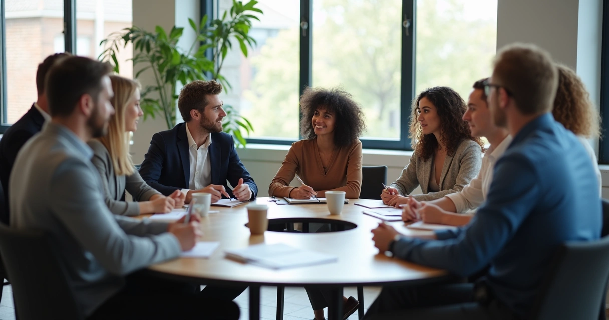 Equipe sentada em círculo durante uma roda de conversa no escritório