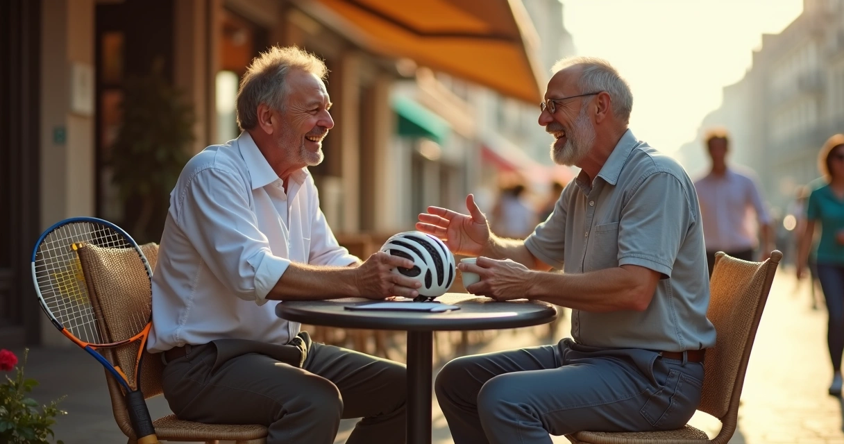 Apresentadores conversando sobre esportes durante um café 