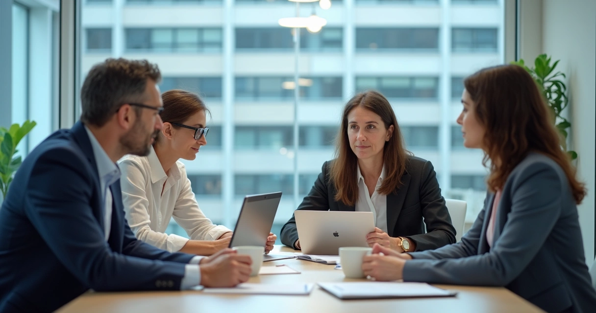 Colegas de trabalho conversando sobre dilemas éticos em escritório 