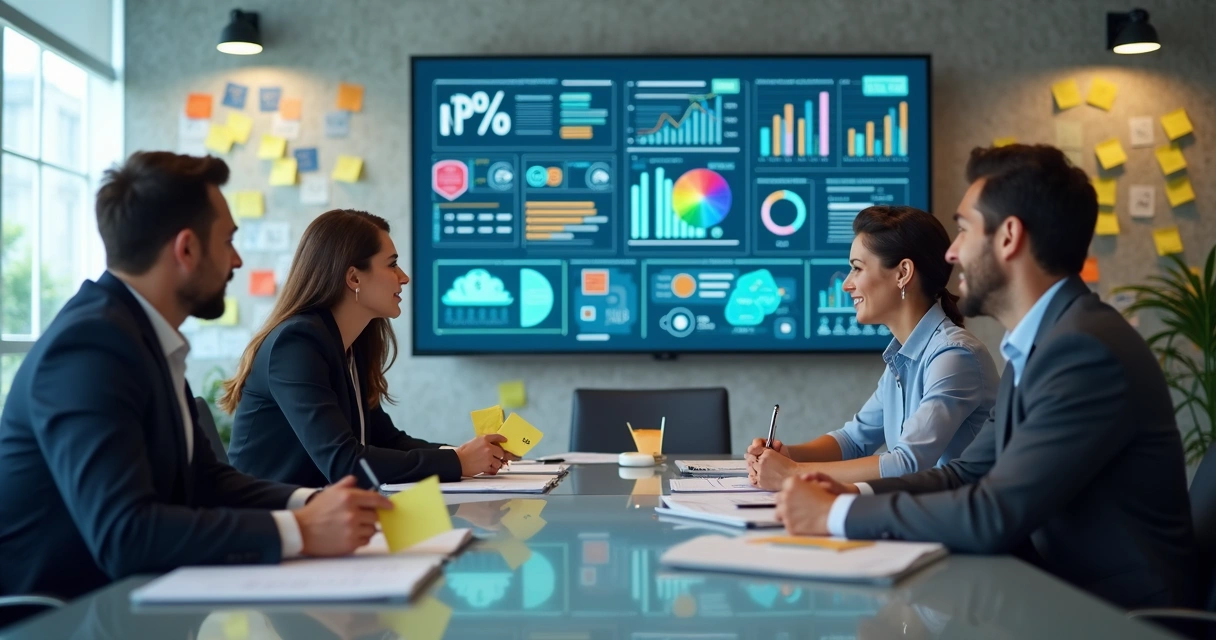 Equipe de negócios discutindo gráficos de feedback do cliente 