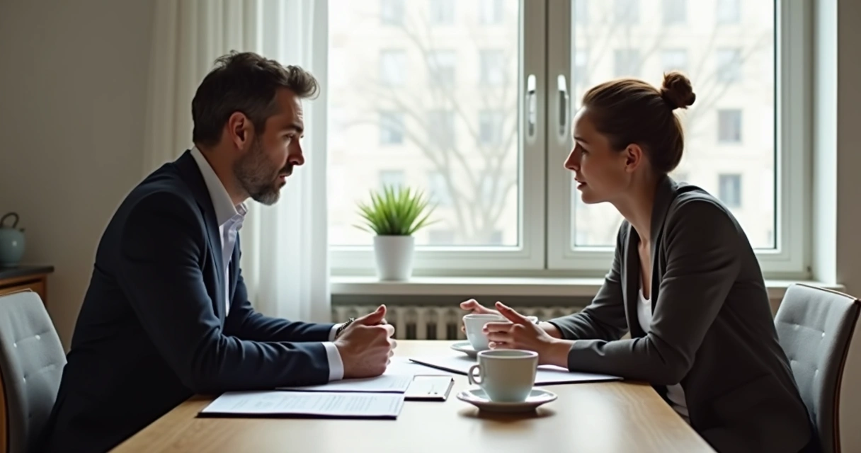 Locador e inquilino discutindo cláusulas de contrato de aluguel 