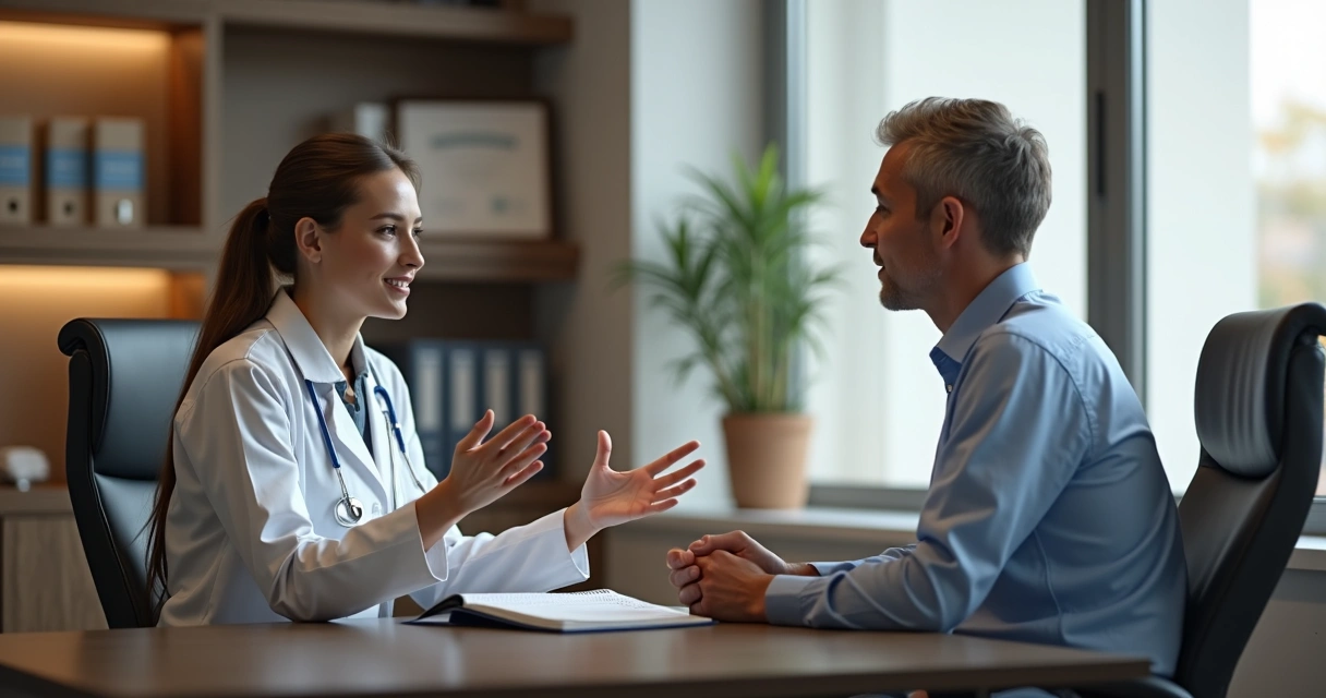 Paciente e médico conversando sobre limitações do tratamento