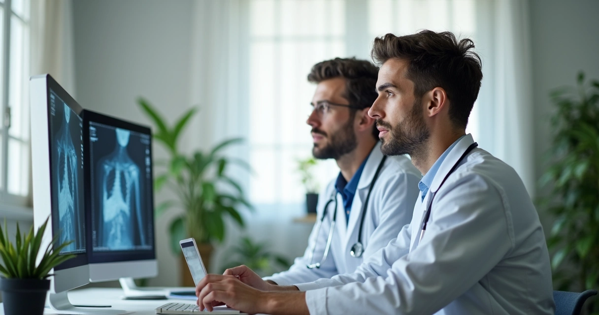 Equipe médica discutindo casos clínicos na clínica