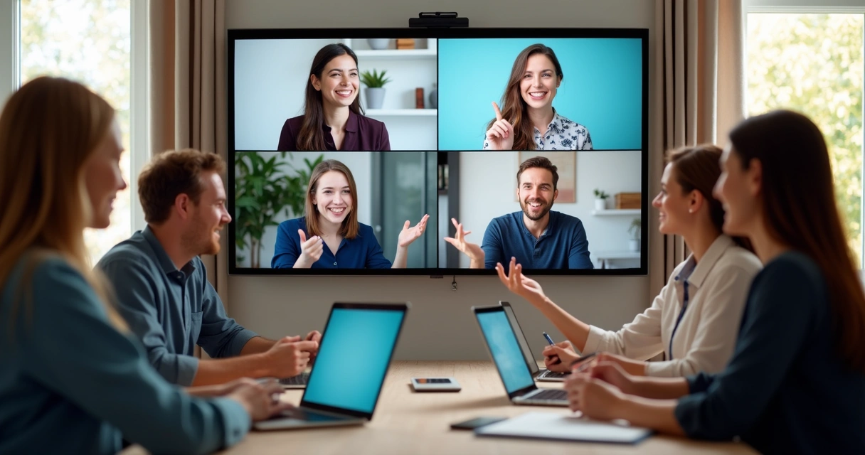 Professores discutindo ensino em videoconferência 
