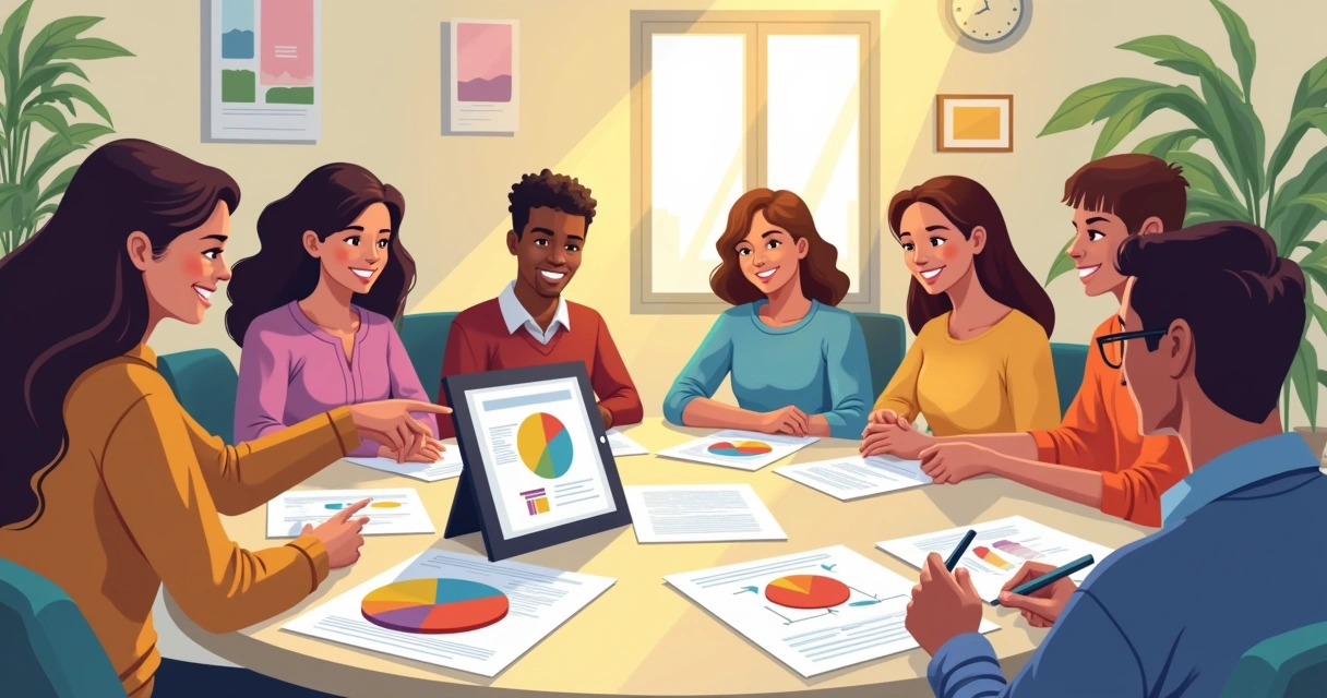 Grupo diverso discutindo passos para se tornar Microempreendedor Individual em um ambiente de escritório iluminado.