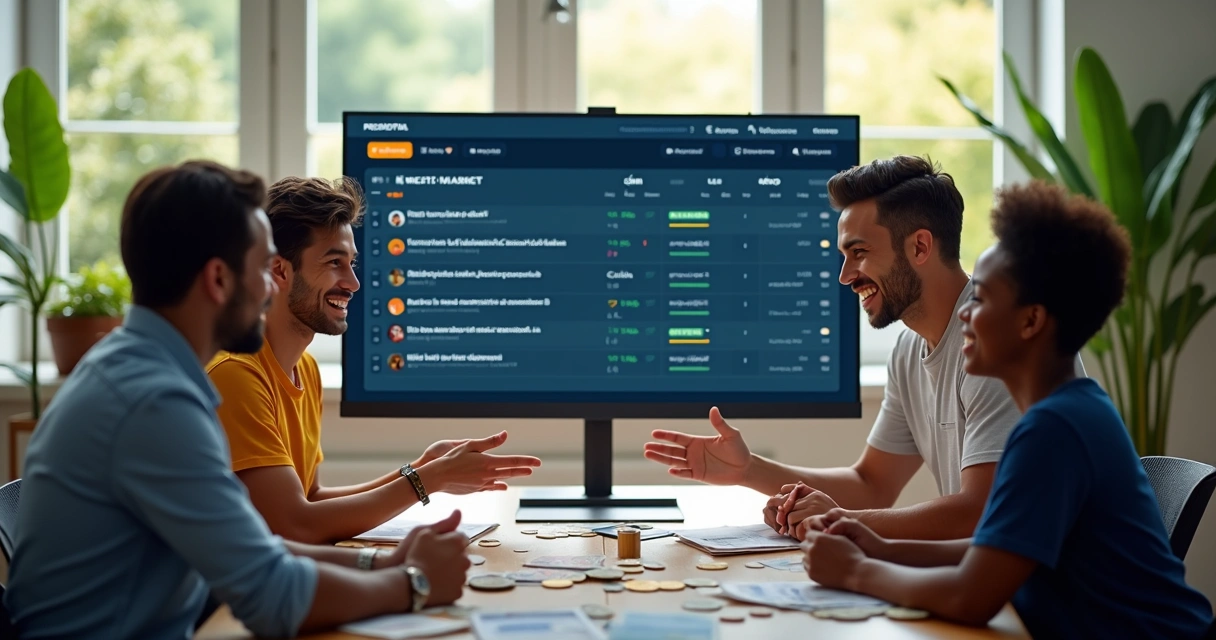 Usuários analisando previsões de eventos em uma tela 