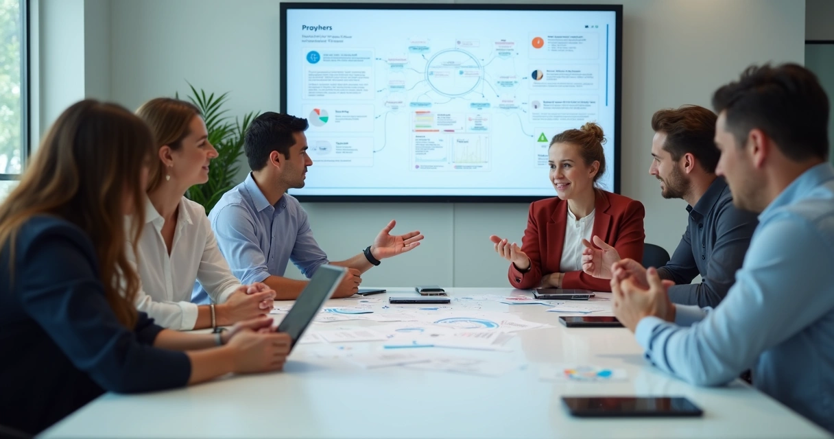 Equipe debatendo implementação de tecnologia 