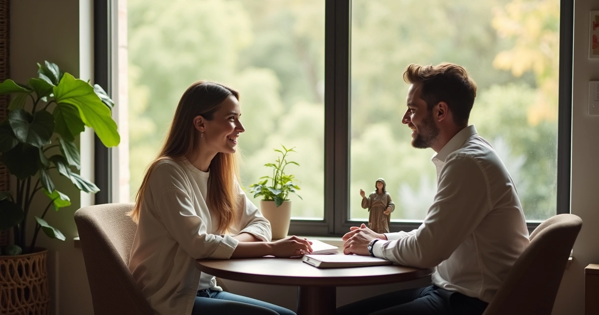 Colegas de trabalho conversando calmamente em ambiente de escritório 