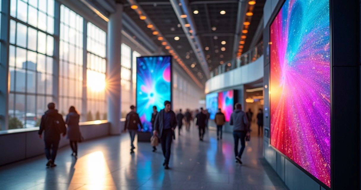 Display digital exibindo anúncios em espaço público 