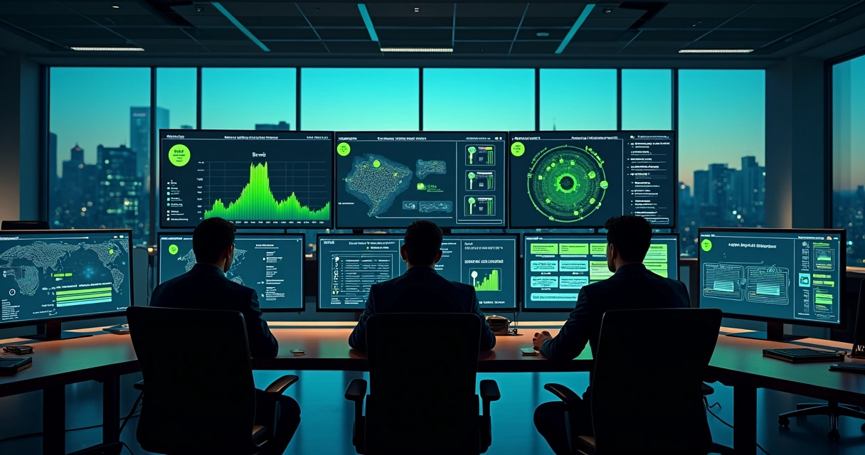 Painel de monitoramento mostrando alta disponibilidade de sistema fiscal em pico de demanda 