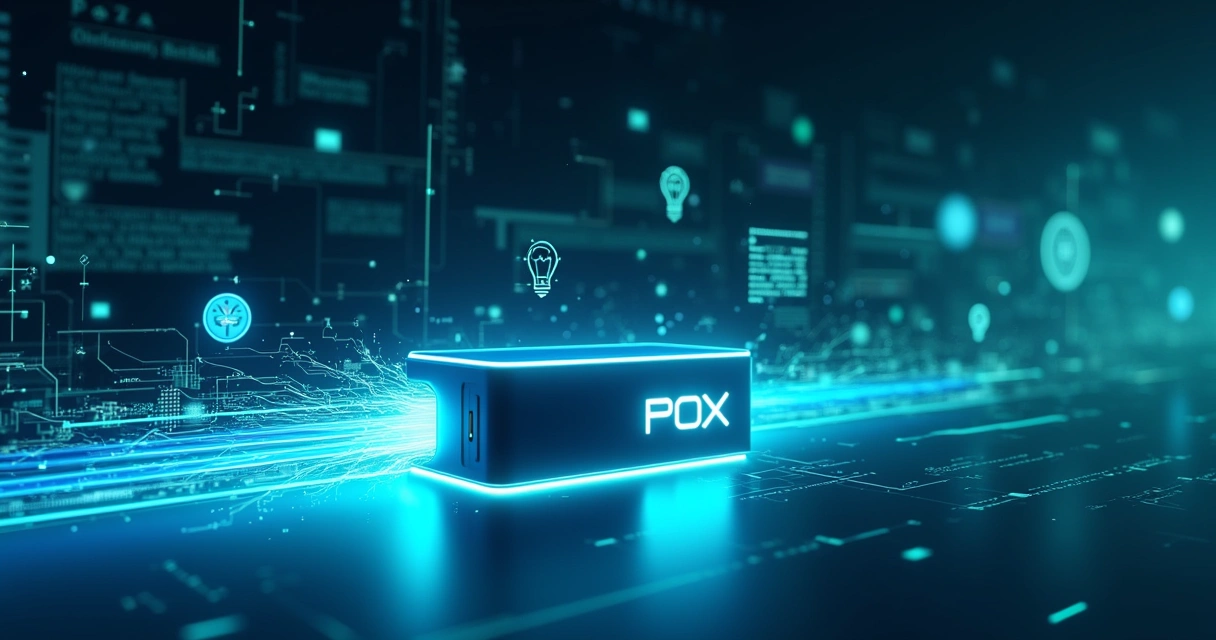 Dispositivo PoX com transferência de dados rápida e interface digital moderna.