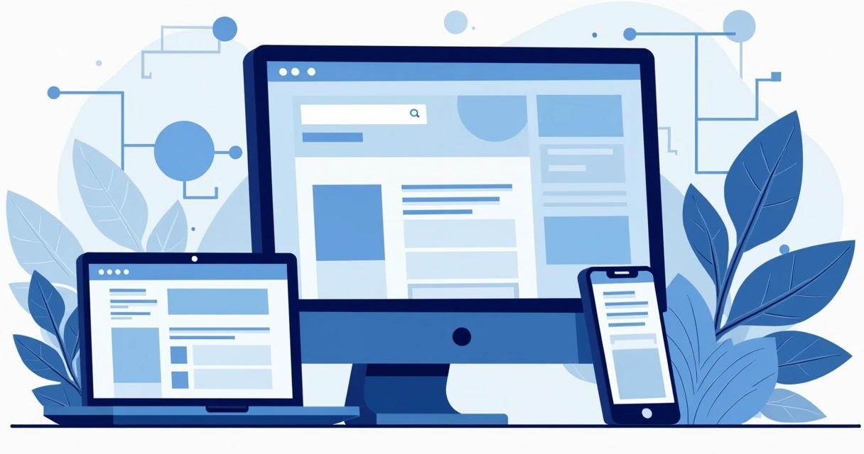 Computadores, celulares e TVs exibindo um site moderno 