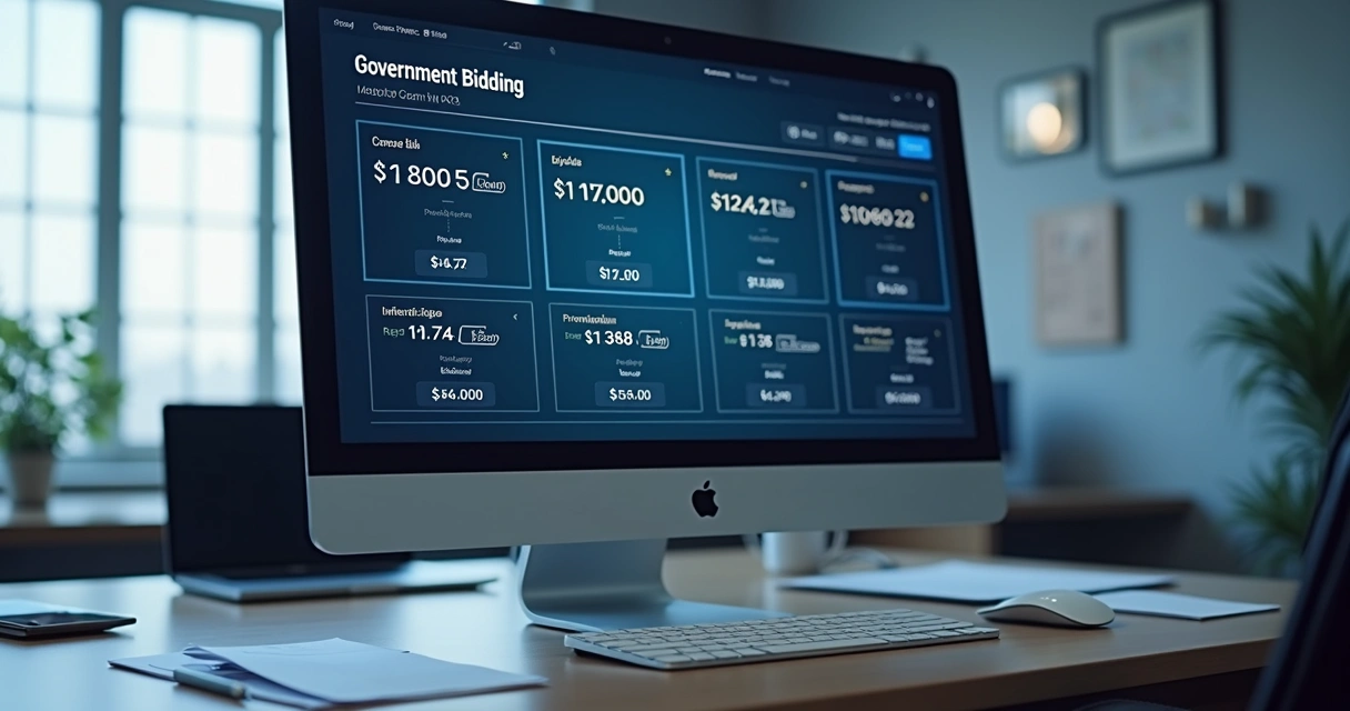 Tela de computador com gráficos mostrando lances em tempo real durante uma licitação pública 