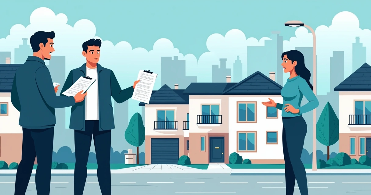 Disputa de posse em ambiente urbano, com pessoas discutindo documentos de propriedade em frente a um imóvel.