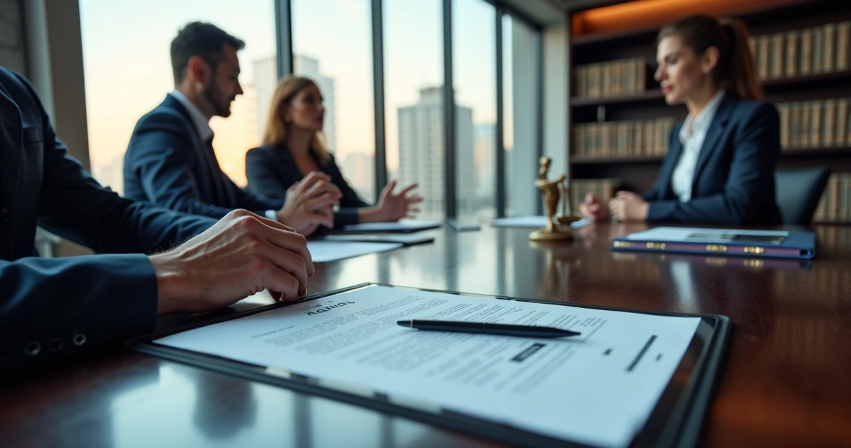 Advogados em reunião analisando disputa por uso indevido de nome empresarial 