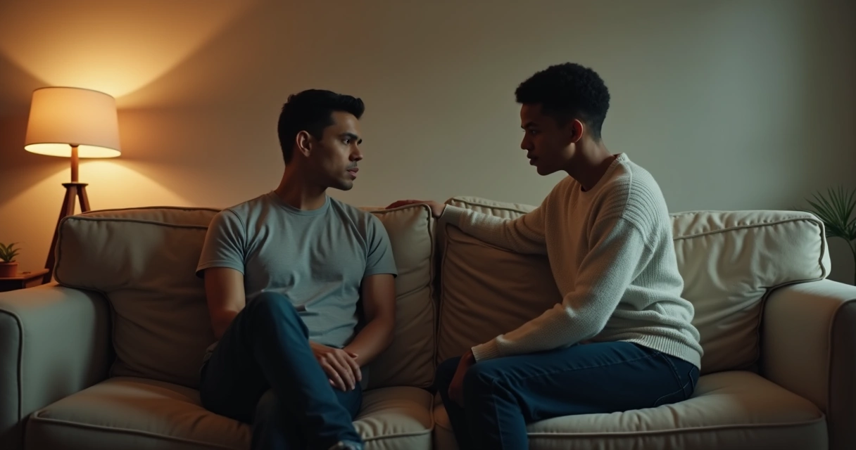 Casal sentado distante no sofá sem contato visual