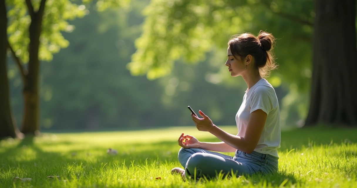 Persona distraída durante la meditación en la naturaleza 