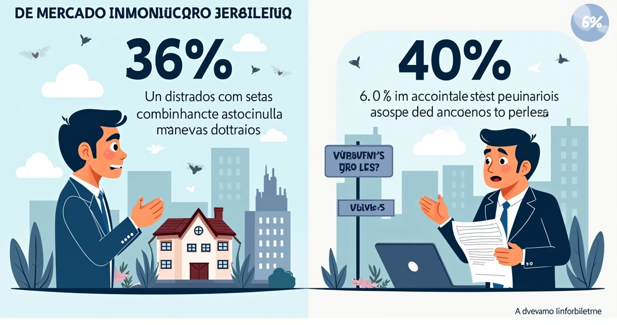 Gráfico ilustrativo sobre distratos imobiliários no Brasil, mostrando compradores e vendedores preocupados.