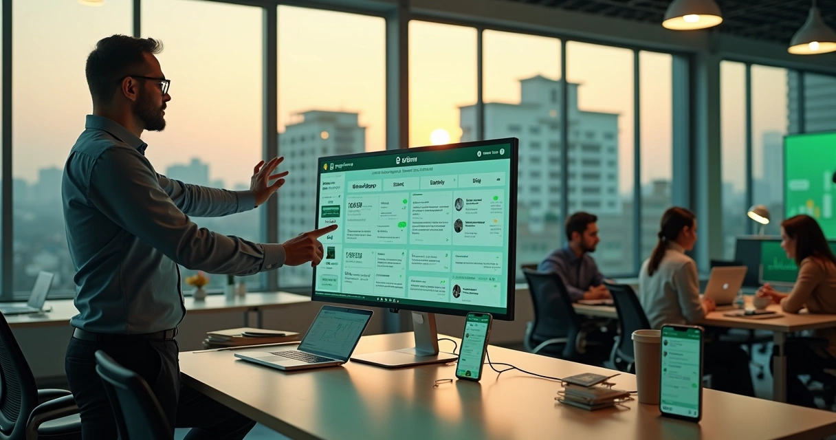 Gestor imobiliário monitorando distribuição de atendimentos WhatsApp da equipe de corretores 