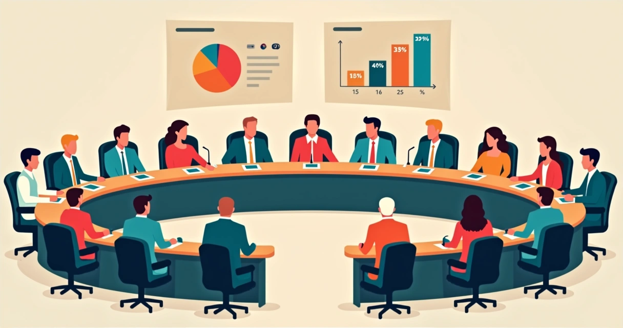 Ilustração de vereadores ocupando cadeiras após distribuição proporcional na câmara 