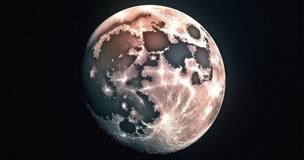 Mapa ilustrado com distribuição dos elementos radioativos e áreas de KREEP na Lua 