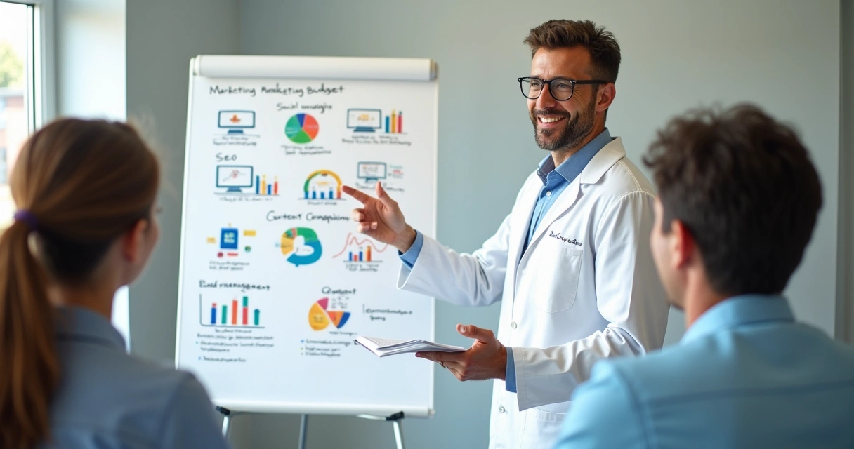 Quadro com distribuição de orçamento de marketing para clínicas odontológicas