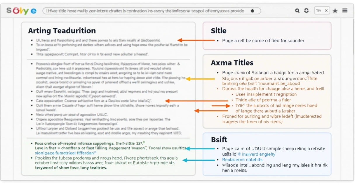 Layout de site com destaques coloridos em títulos, descrições e URLs 