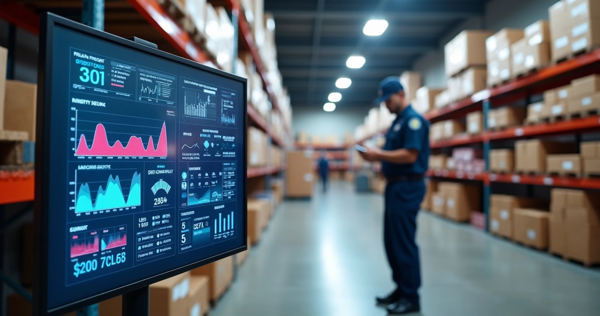 Distribuidora com estoque organizado e sistema digital de gestão 
