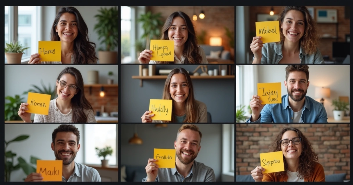 Distributed team smiling after a gratitude ritual 