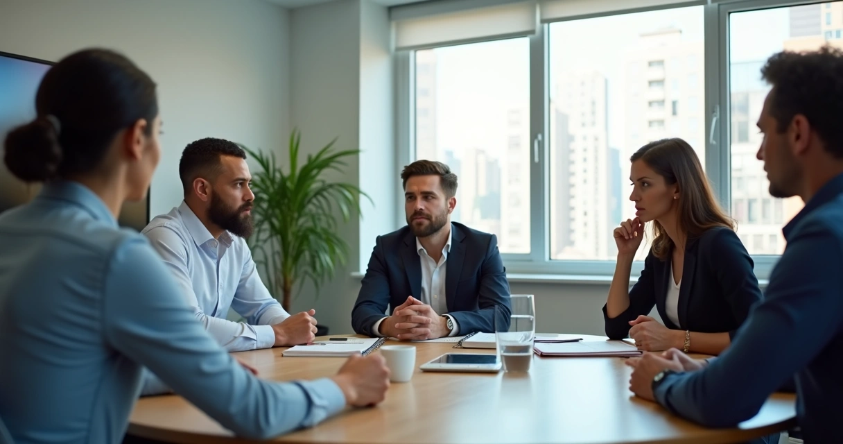 Grupo em reunião ouvindo uma opinião divergente com respeito