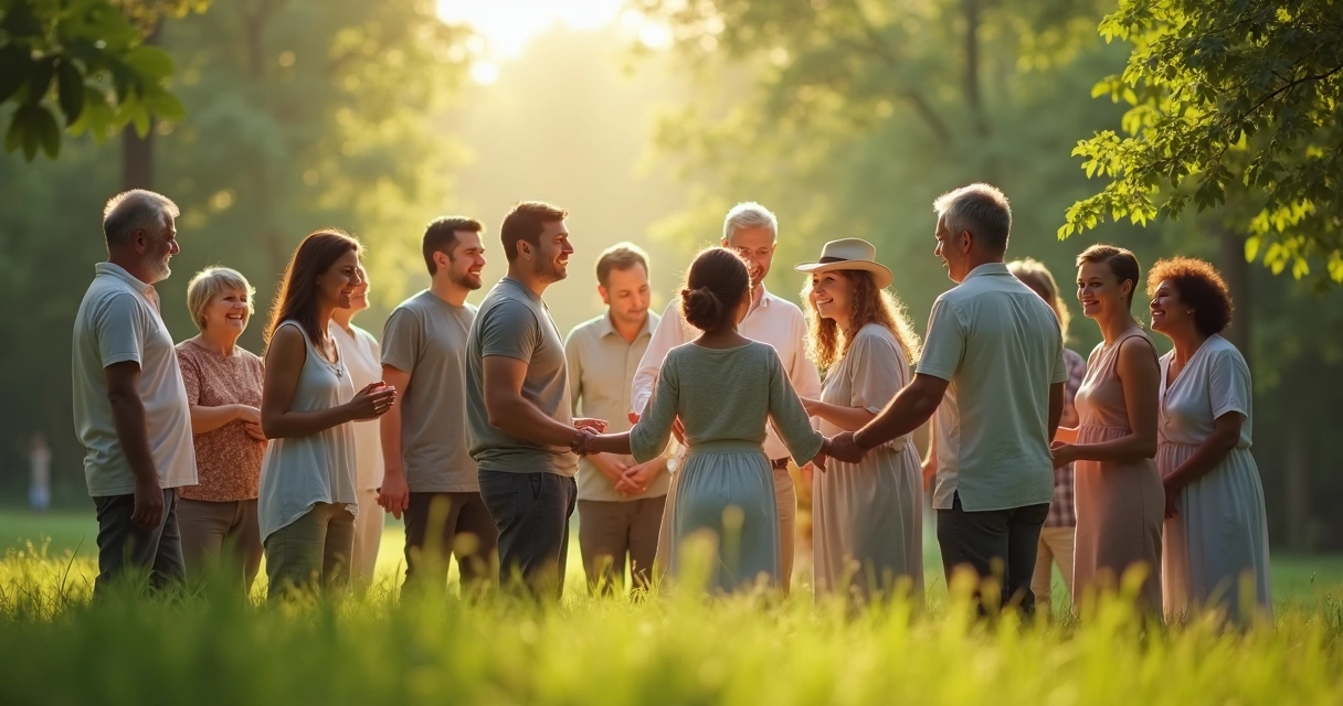 Diverse group of people connecting outdoors in nature