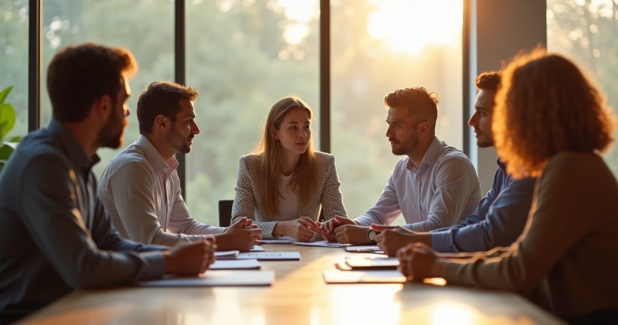 Diverse team discussing around a table 