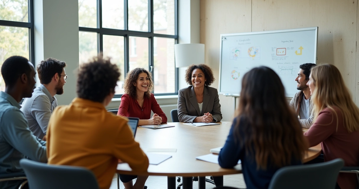 People from different backgrounds engaged in discussion at a round table