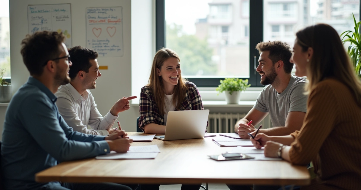 Team of professionals collaborating in a bright office space 