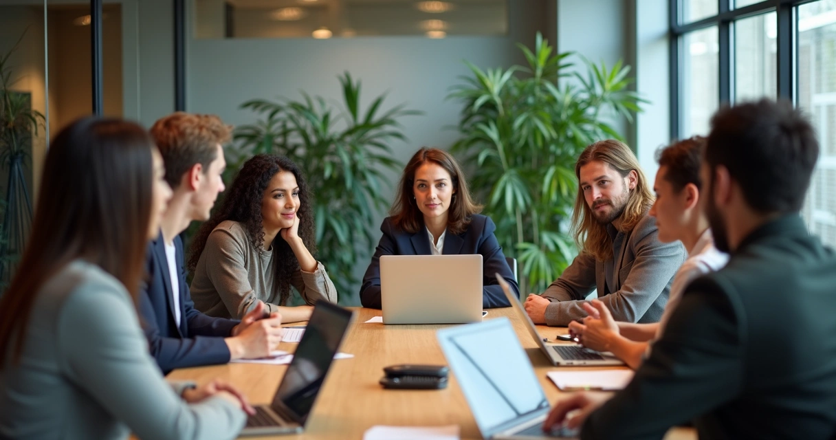 Team of diverse professionals in an office setting having an open emotional discussion 