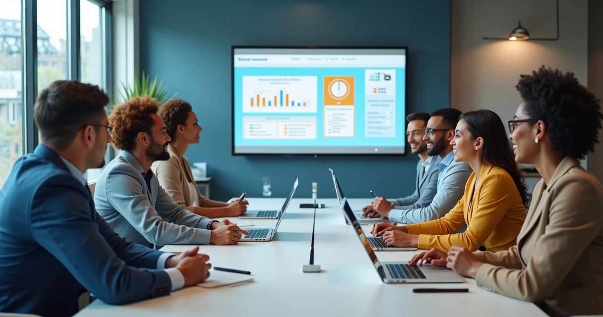 Office team of men and women from various backgrounds in discussion