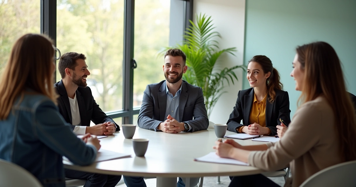 People of varied backgrounds in a circle, actively listening and engaged in discussion. 